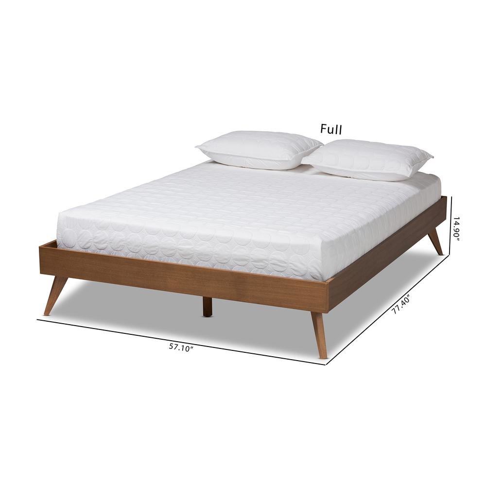 Mid-Century Modern Walnut Brown Finished Wood Queen Size Platform Bed Frame. Picture 16