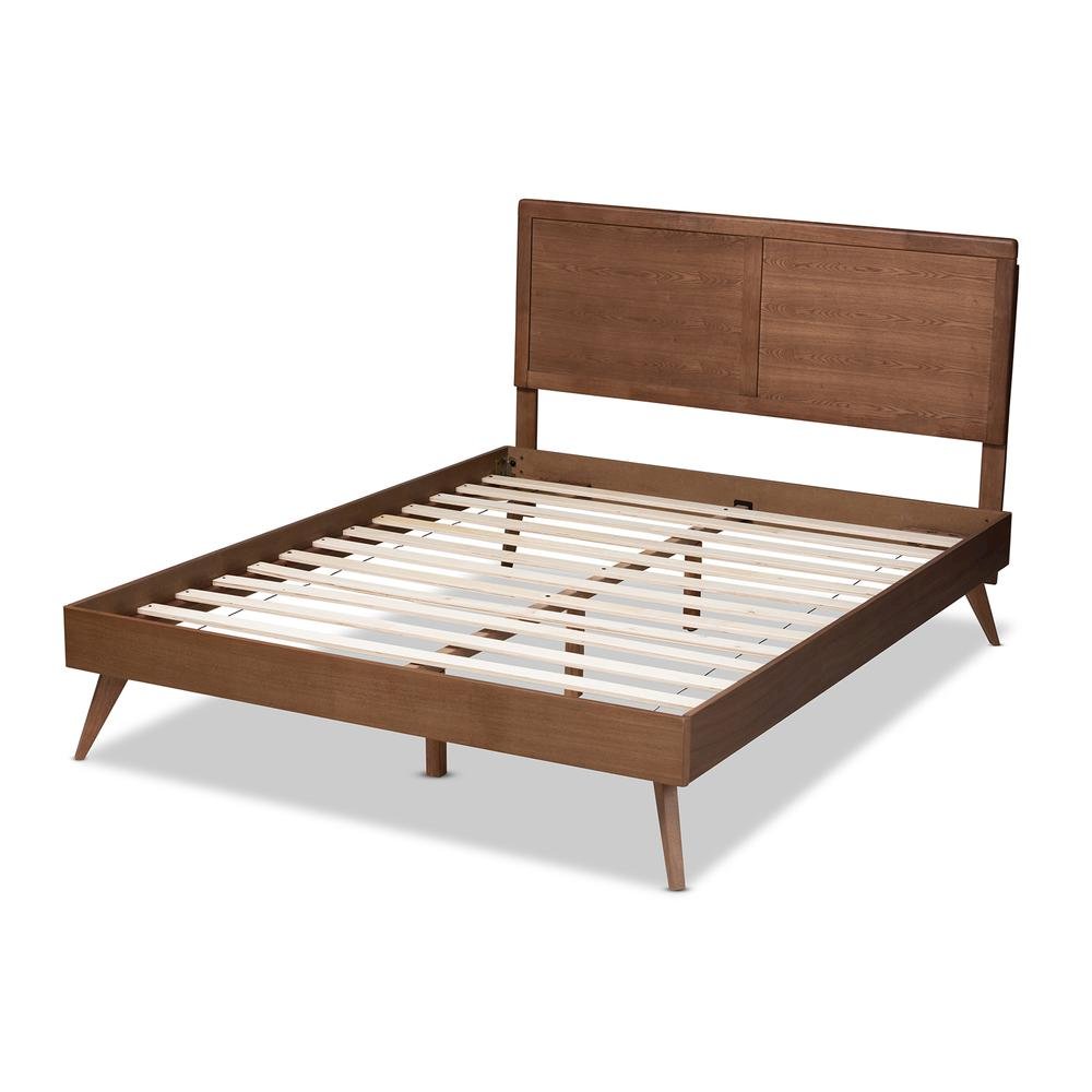 Zenon Mid-Century Modern Walnut Brown Finished Wood Queen Size Platform Bed. Picture 13