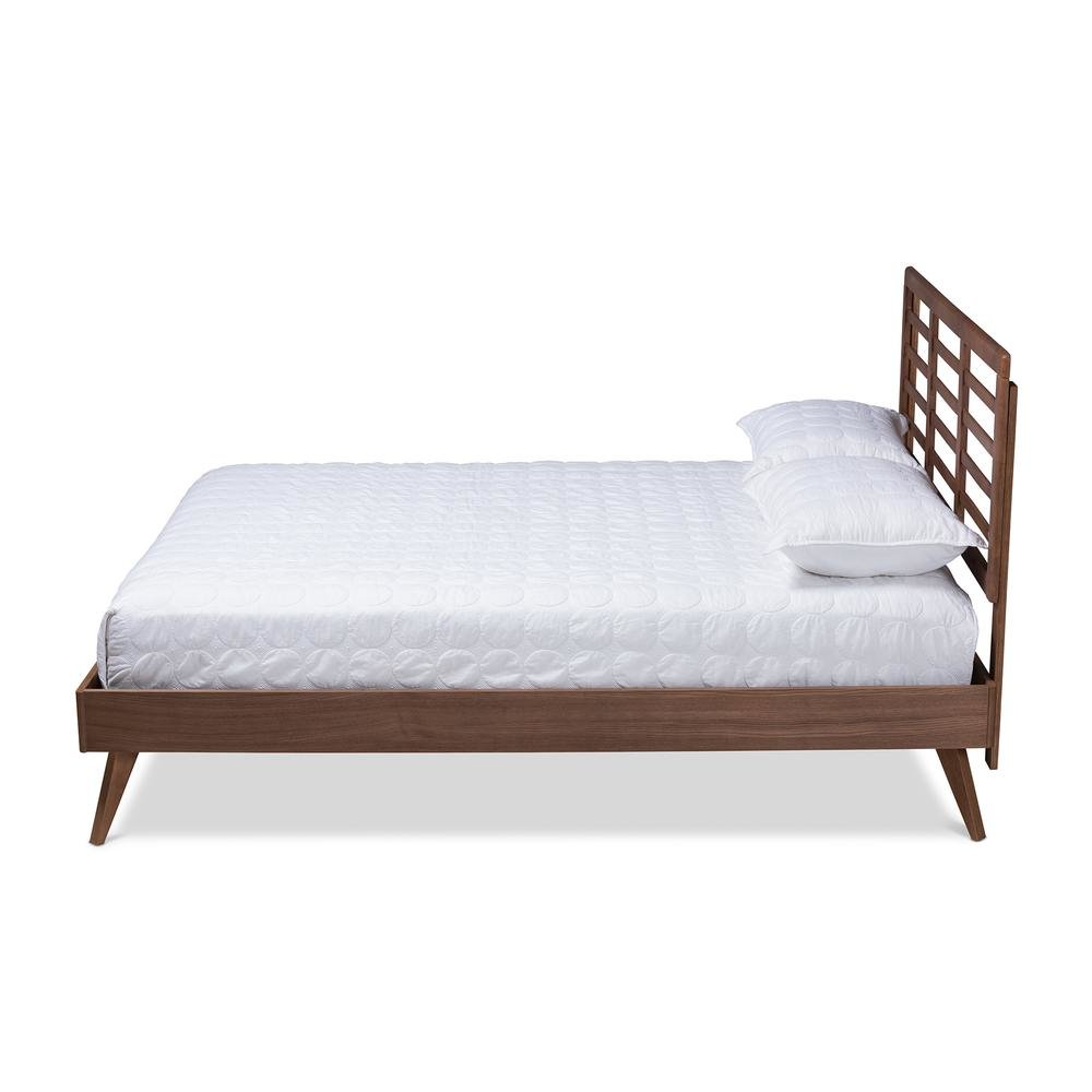 Calisto Mid-Century Modern Walnut Brown Finished Wood Queen Size Platform Bed. Picture 12