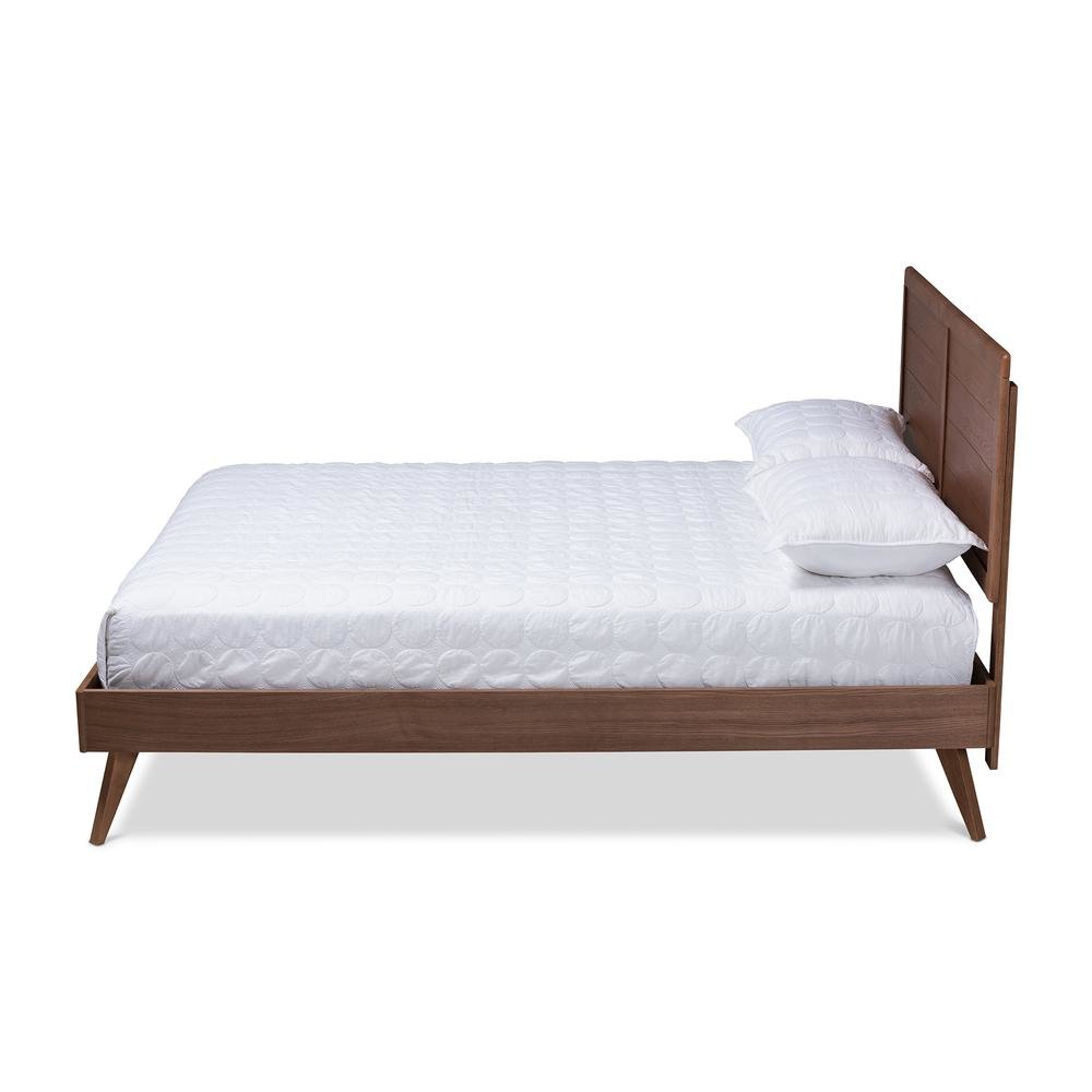 Artemis Mid-Century Modern Walnut Brown Finished Wood Queen Size Platform Bed. Picture 12