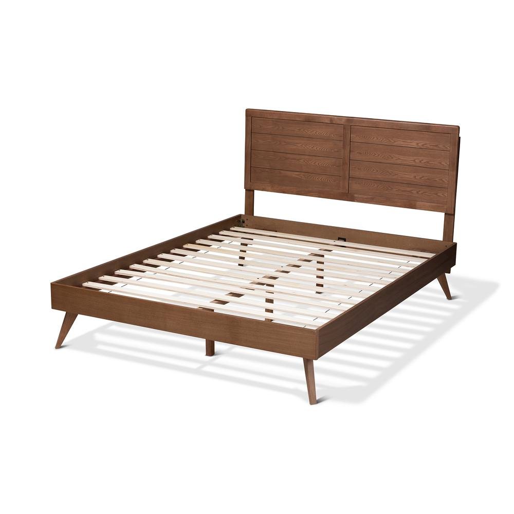 Artemis Mid-Century Modern Walnut Brown Finished Wood Queen Size Platform Bed. Picture 13