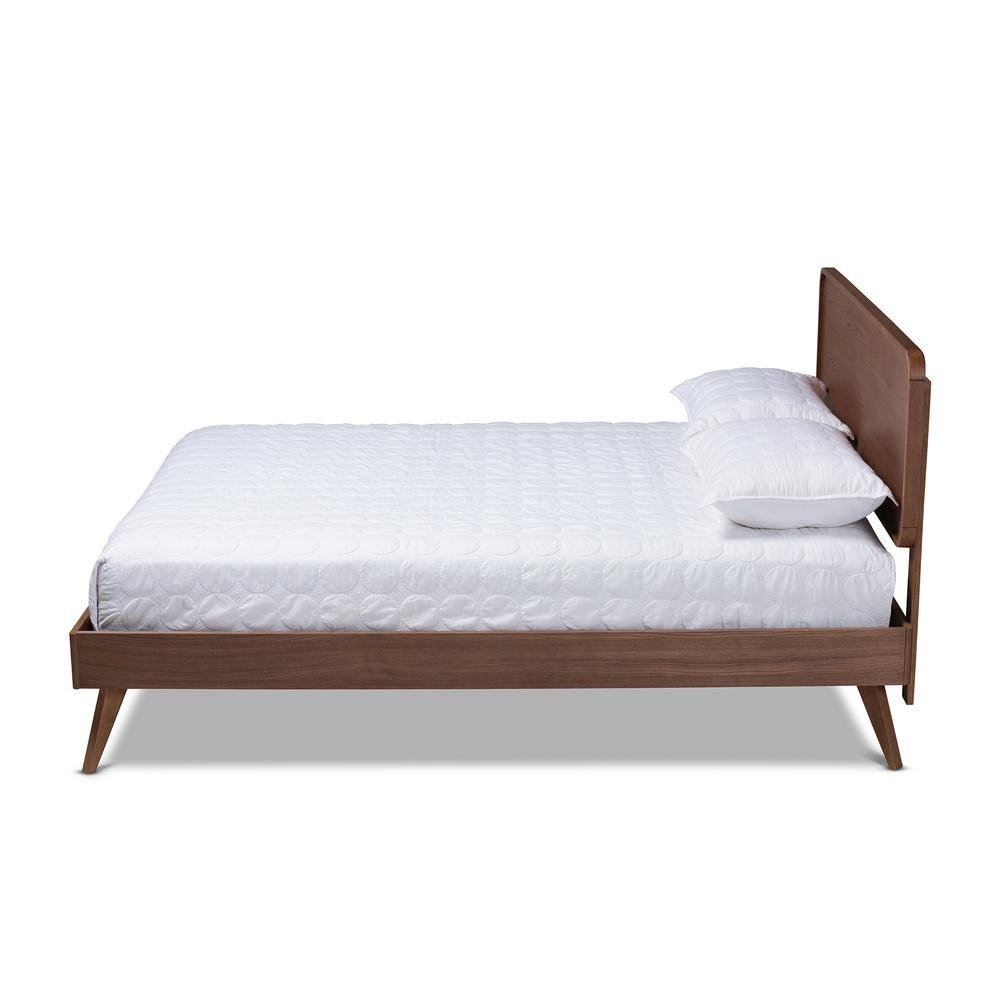 Demeter Mid-Century Modern Walnut Brown Finished Wood Queen Size Platform Bed. Picture 12