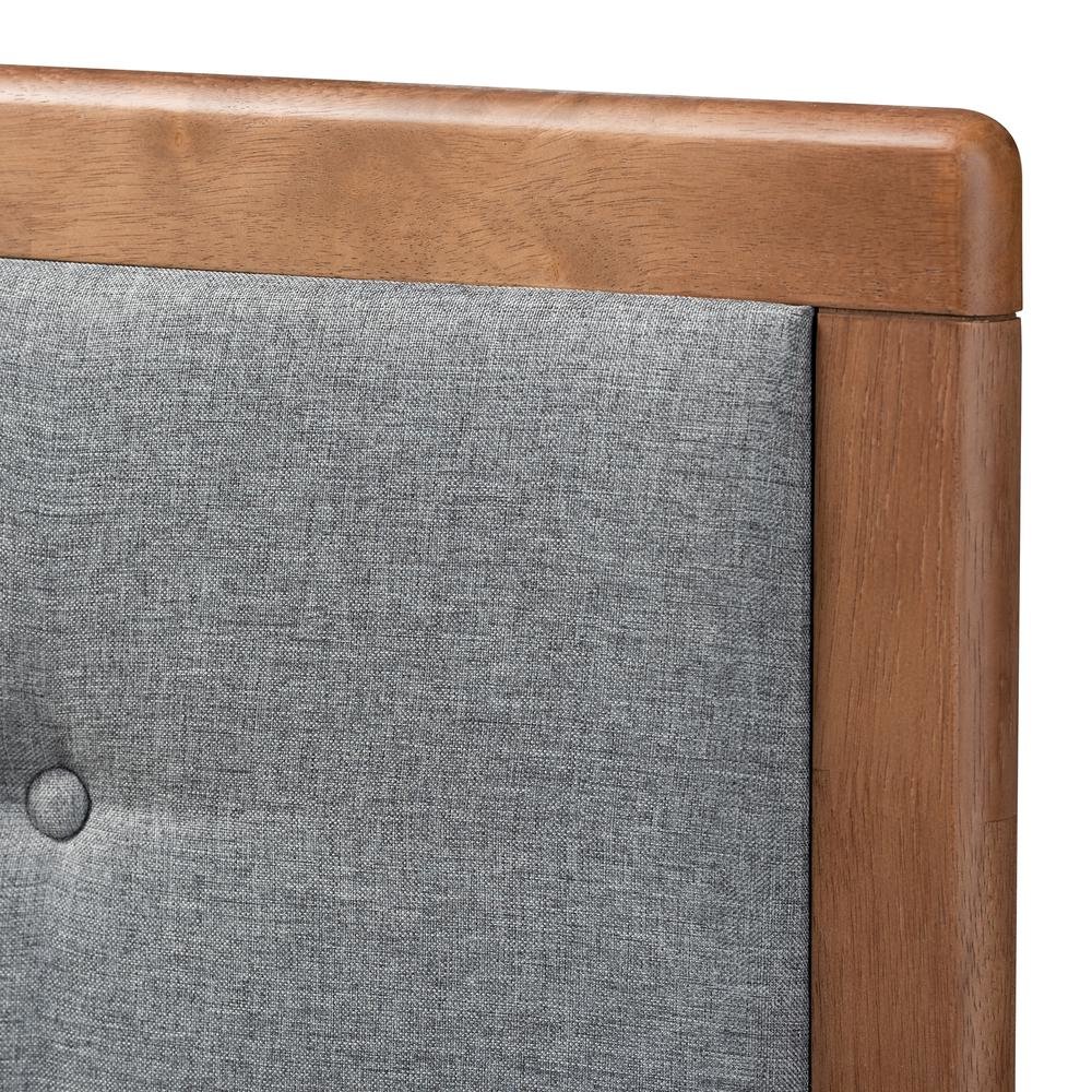 Dark Grey Fabric Upholstered Walnut Brown Finished Wood Queen Size Platform Bed. Picture 14