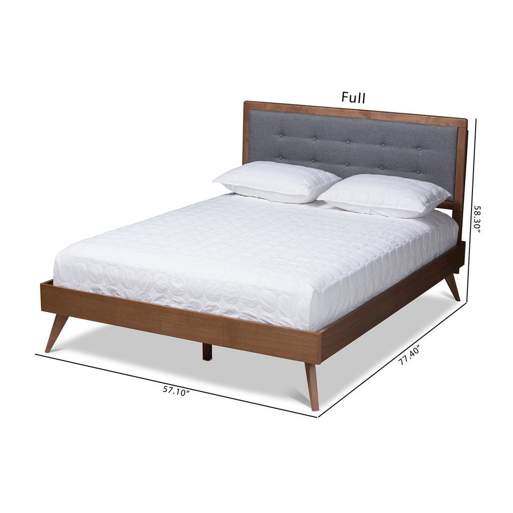 Dark Grey Fabric Upholstered Walnut Brown Finished Wood Queen Size Platform Bed. Picture 18