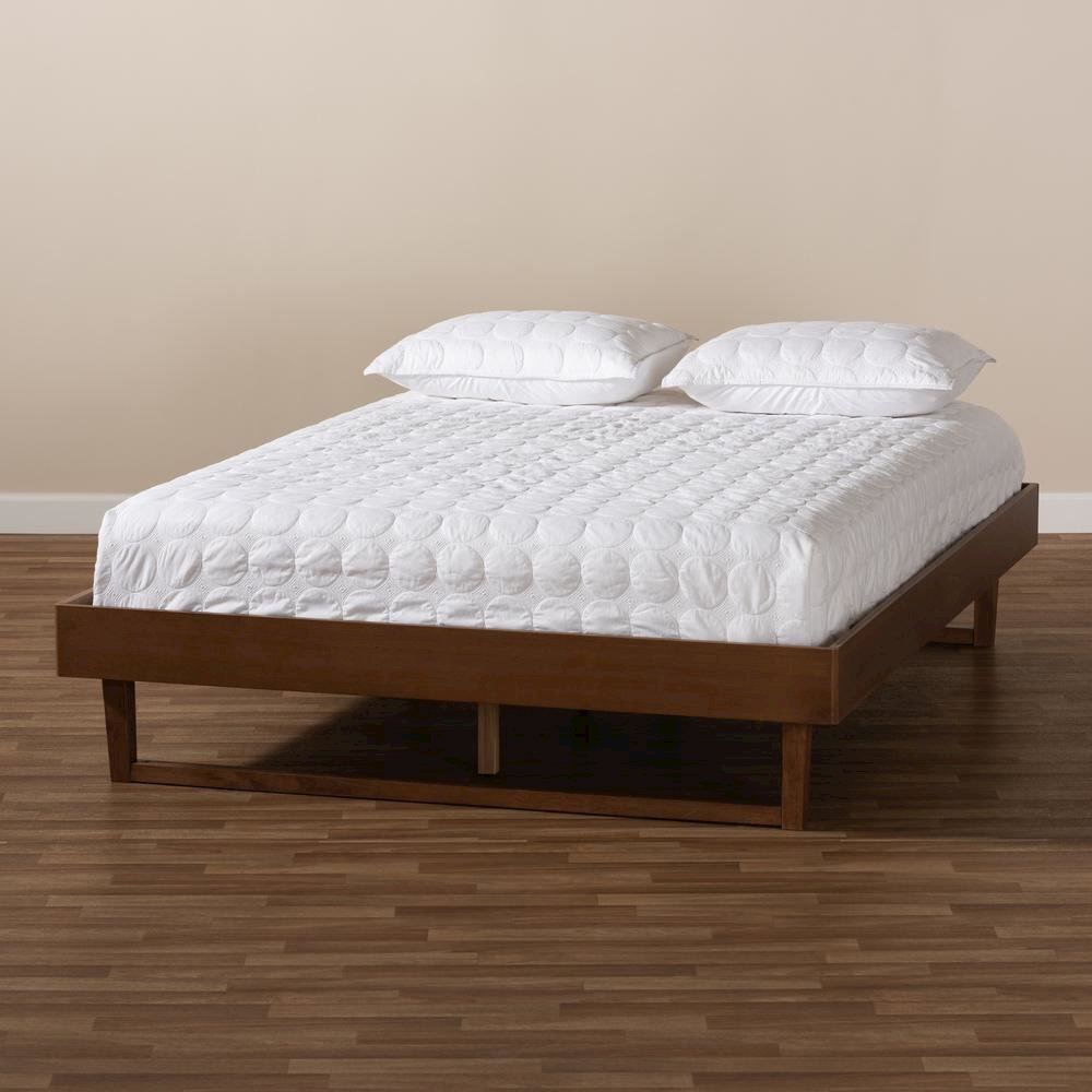 Walnut Brown Finished Wood Queen Size Platform Bed Frame. Picture 15