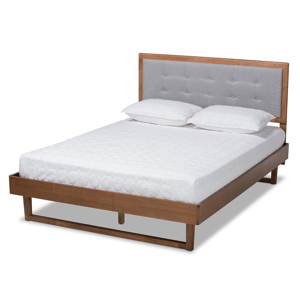 Ash Walnut Finished Wood Queen Size Platform Bed. Picture 11