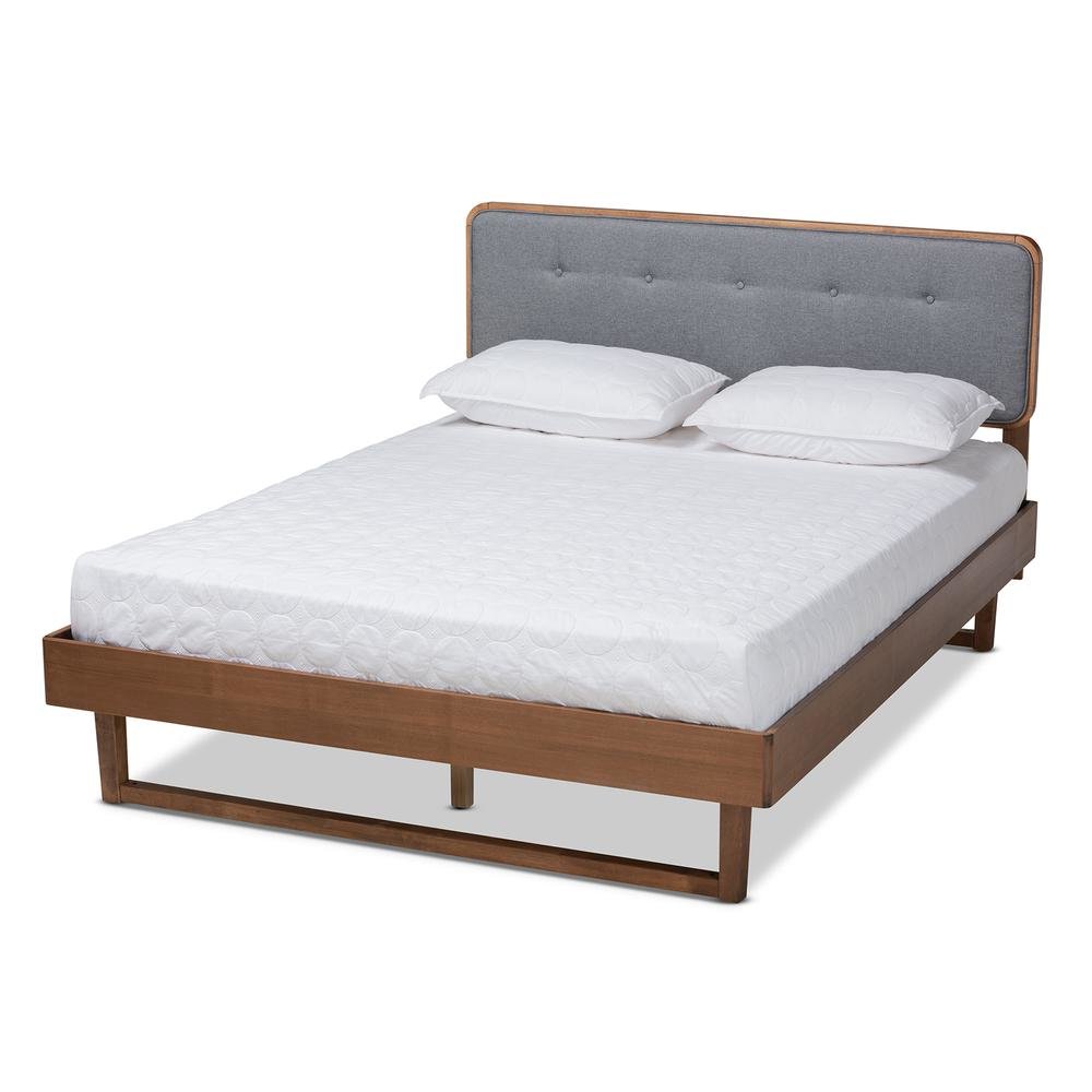 Ash Walnut Finished Wood Queen Size Platform Bed. Picture 11