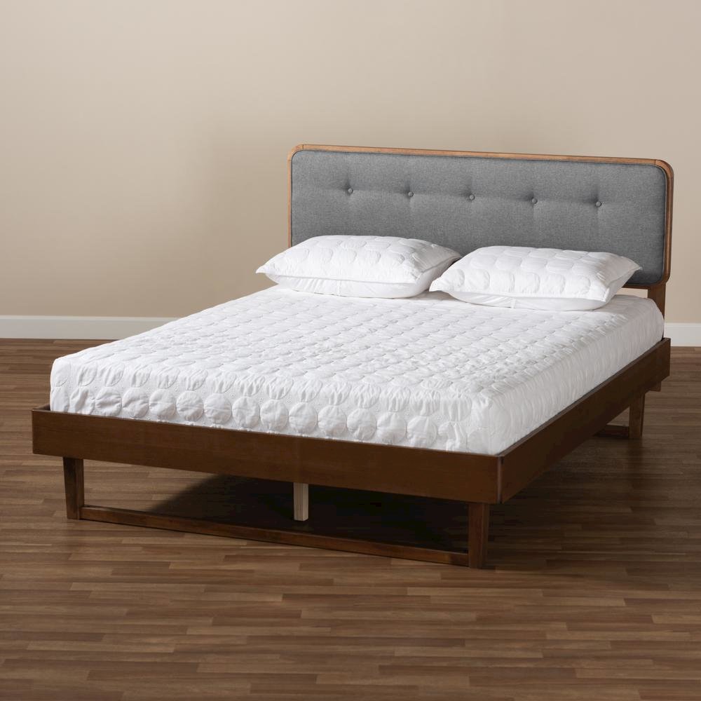 Ash Walnut Finished Wood Queen Size Platform Bed. Picture 17