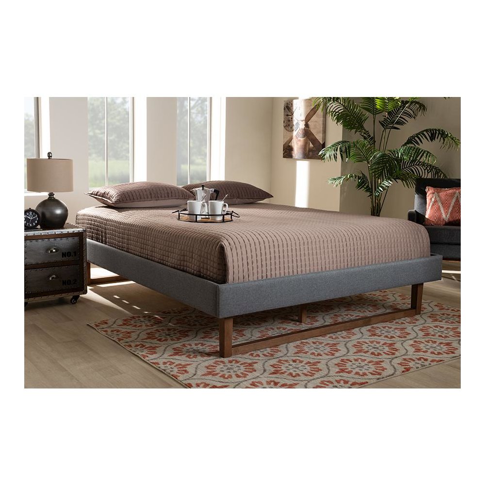 Walnut Brown Finished Wood Full Size Platform Bed Frame. Picture 19