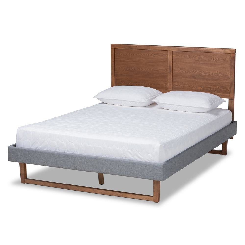 Ash Walnut Brown Finished Wood Queen Size Platform Bed. Picture 11