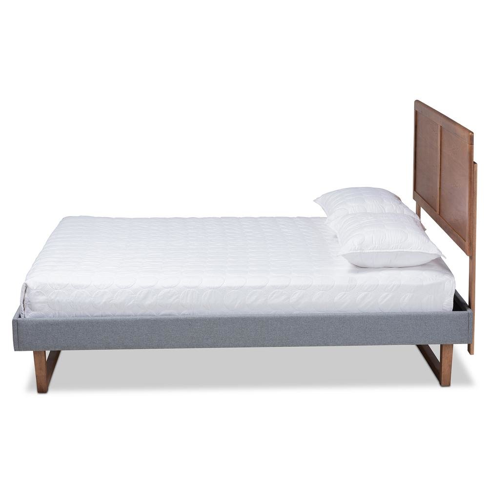 Ash Walnut Brown Finished Wood Queen Size Platform Bed. Picture 12
