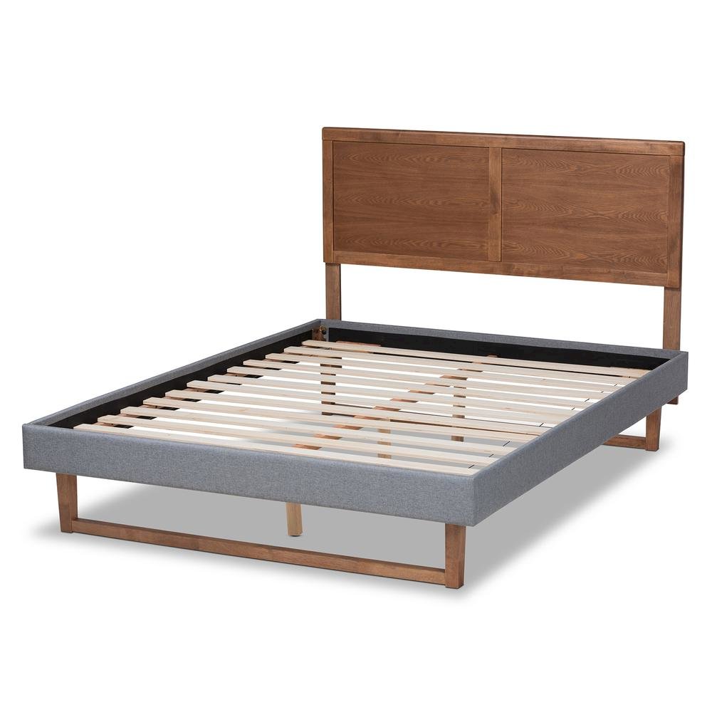 Ash Walnut Brown Finished Wood Queen Size Platform Bed. Picture 13
