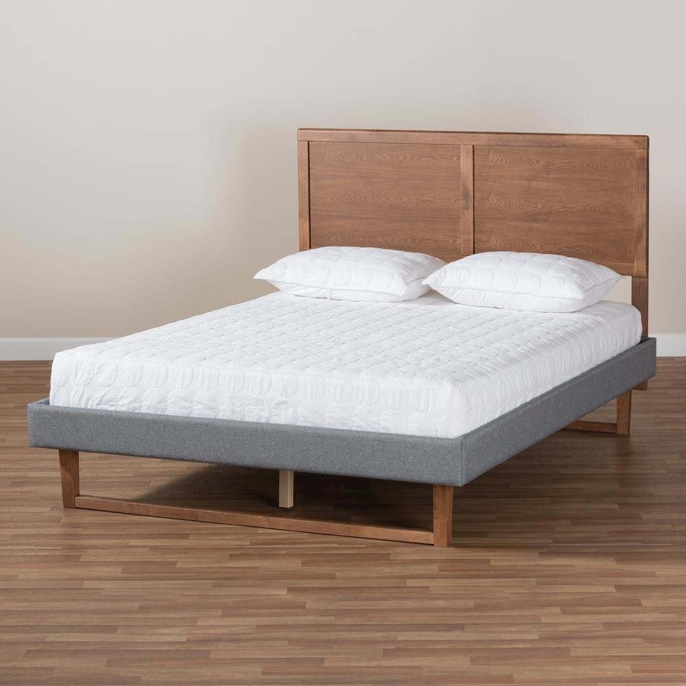 Ash Walnut Brown Finished Wood Queen Size Platform Bed. Picture 17