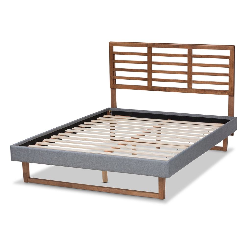 Ash Walnut Brown Finished Wood Queen Size Platform Bed. Picture 13