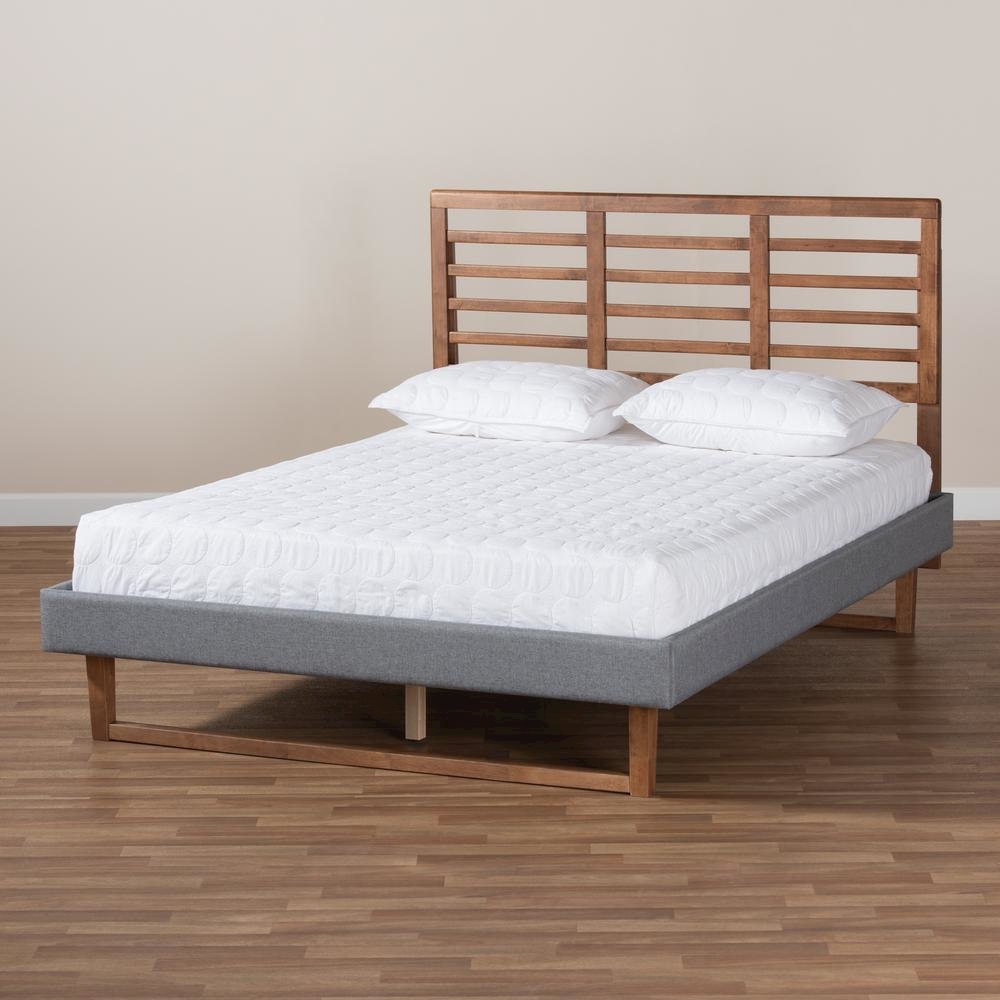Ash Walnut Brown Finished Wood Queen Size Platform Bed. Picture 17