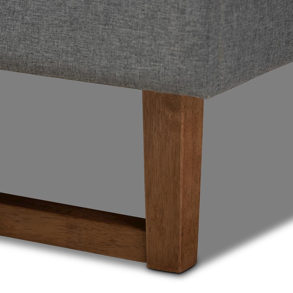 Dark Grey Fabric Upholstered Walnut Brown Finished Wood Queen Size Platform Bed. Picture 15