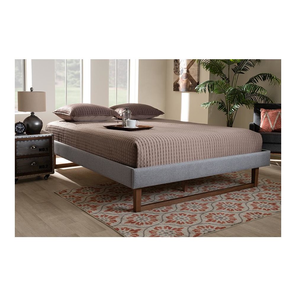 Walnut Brown Finished Wood Full Size Platform Bed Frame. Picture 19