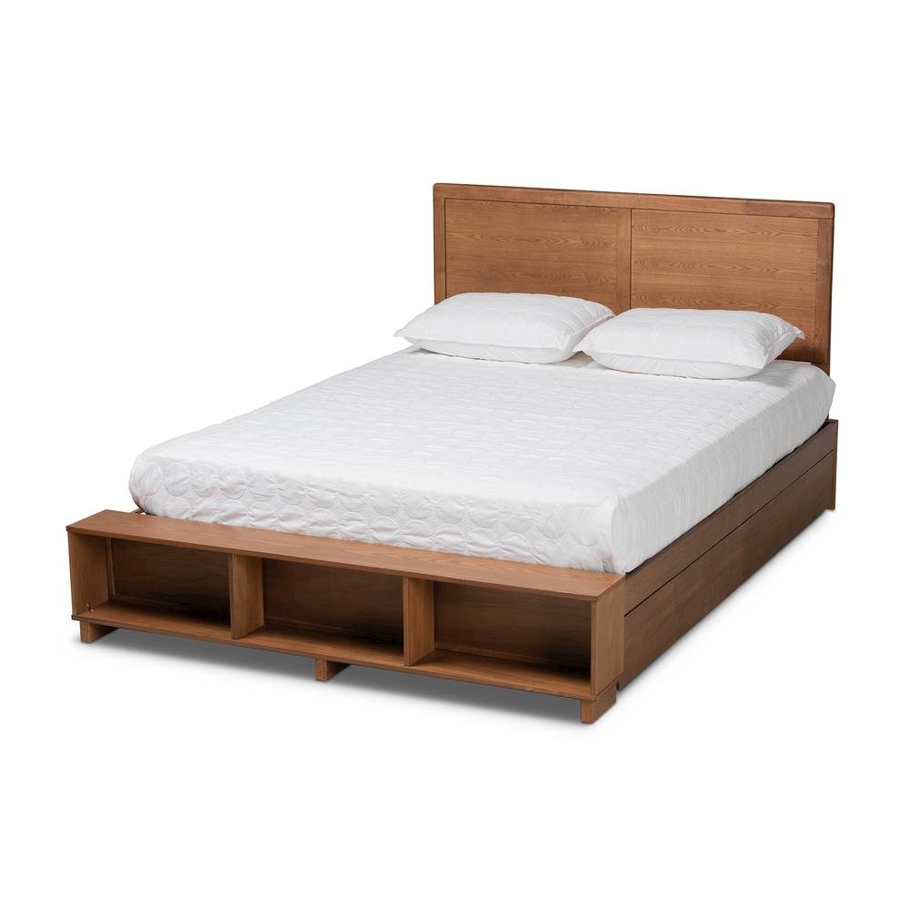 Finished Wood Queen Size 4-Drawer Platform Storage Bed with Built-In Shelves. Picture 14