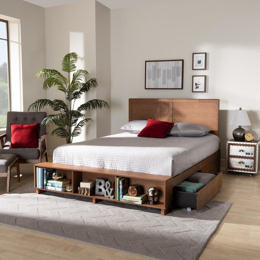 Finished Wood Queen Size 4-Drawer Platform Storage Bed with Built-In Shelves. Picture 23