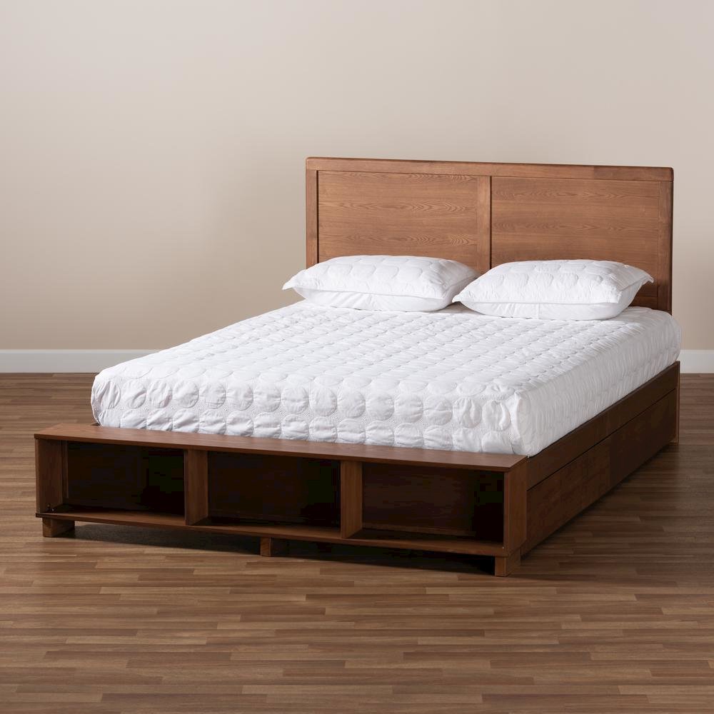 Finished Wood Queen Size 4-Drawer Platform Storage Bed with Built-In Shelves. Picture 24