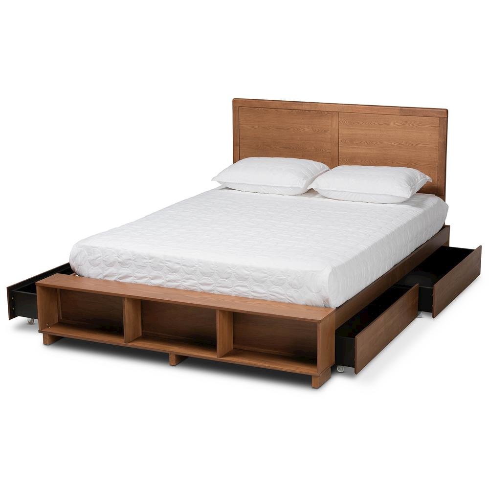 Finished Wood Queen Size 4-Drawer Platform Storage Bed with Built-In Shelves. Picture 15