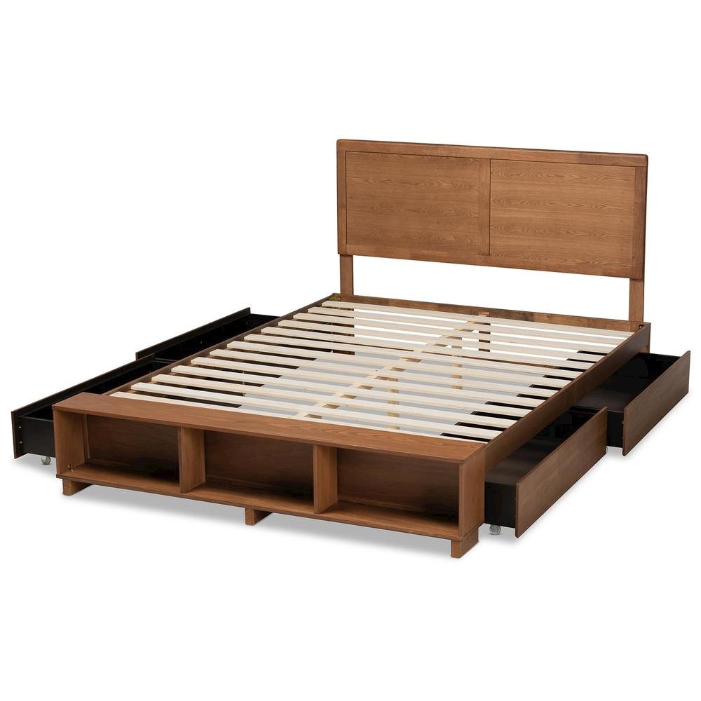 Finished Wood Queen Size 4-Drawer Platform Storage Bed with Built-In Shelves. Picture 18
