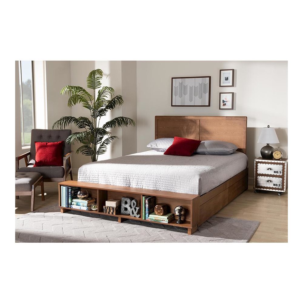 Finished Wood Queen Size 4-Drawer Platform Storage Bed with Built-In Shelves. Picture 9