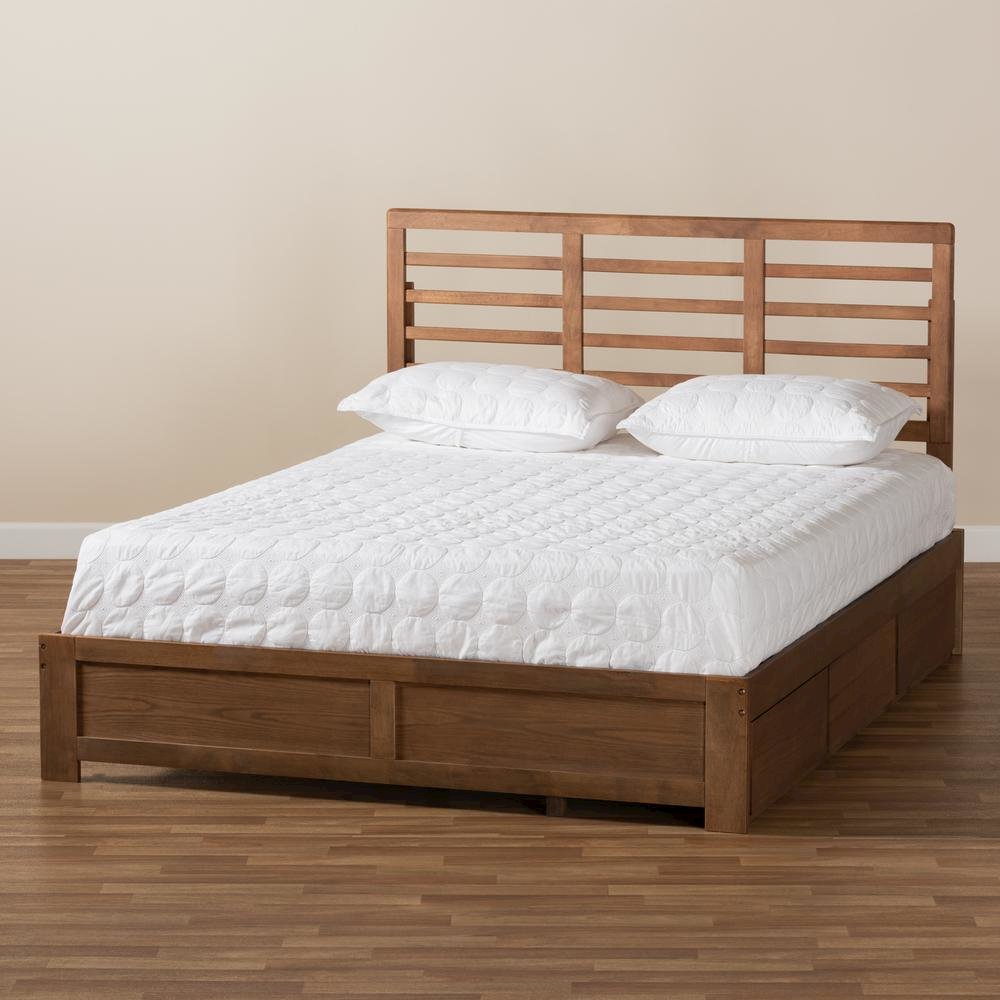 Walnut Brown Finished Wood Queen Size 3-Drawer Platform Storage Bed. Picture 22