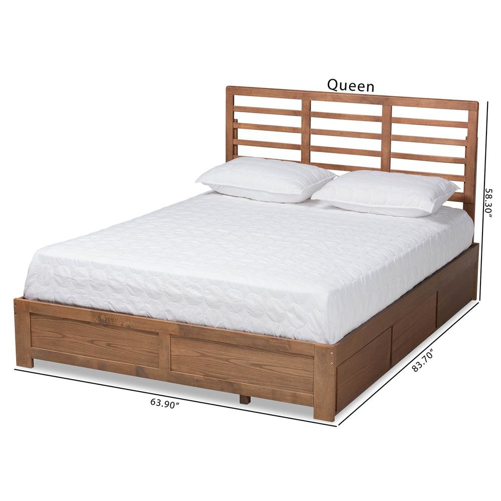 Walnut Brown Finished Wood Queen Size 3-Drawer Platform Storage Bed. Picture 24