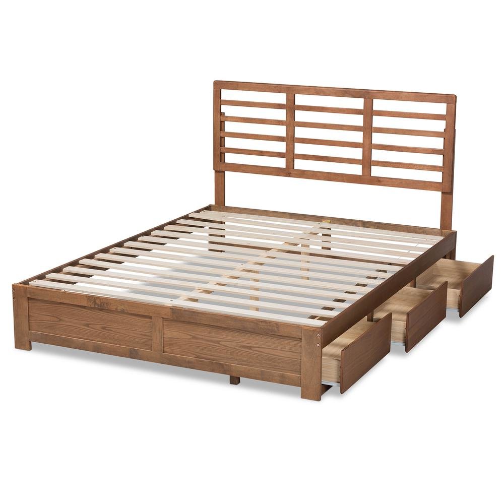 Walnut Brown Finished Wood Queen Size 3-Drawer Platform Storage Bed. Picture 17