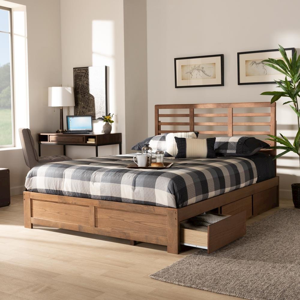Walnut Brown Finished Wood Queen Size 3-Drawer Platform Storage Bed. Picture 21