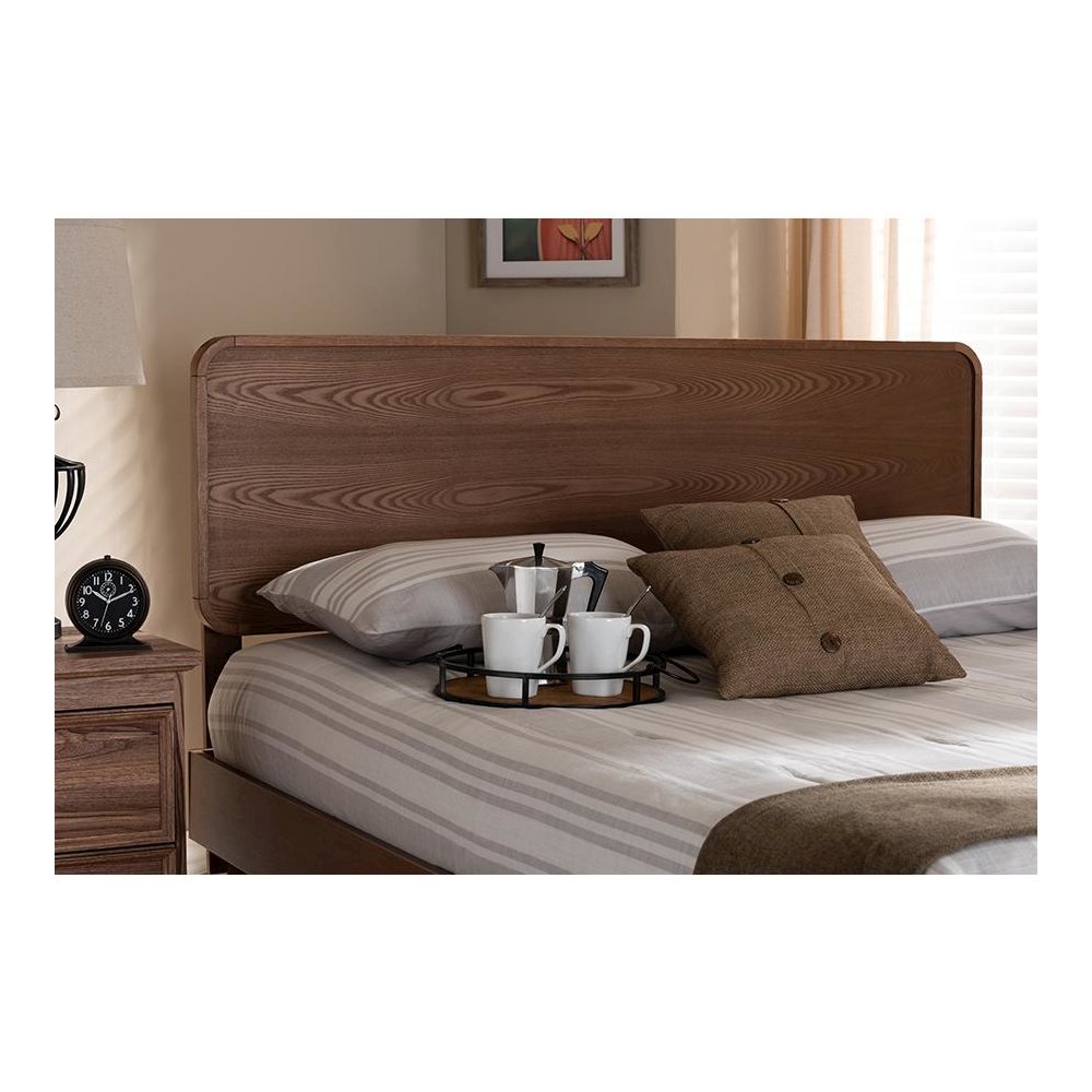 Mailene Mid-Century Modern Walnut Brown Finished Wood Full Size Headboard. Picture 17