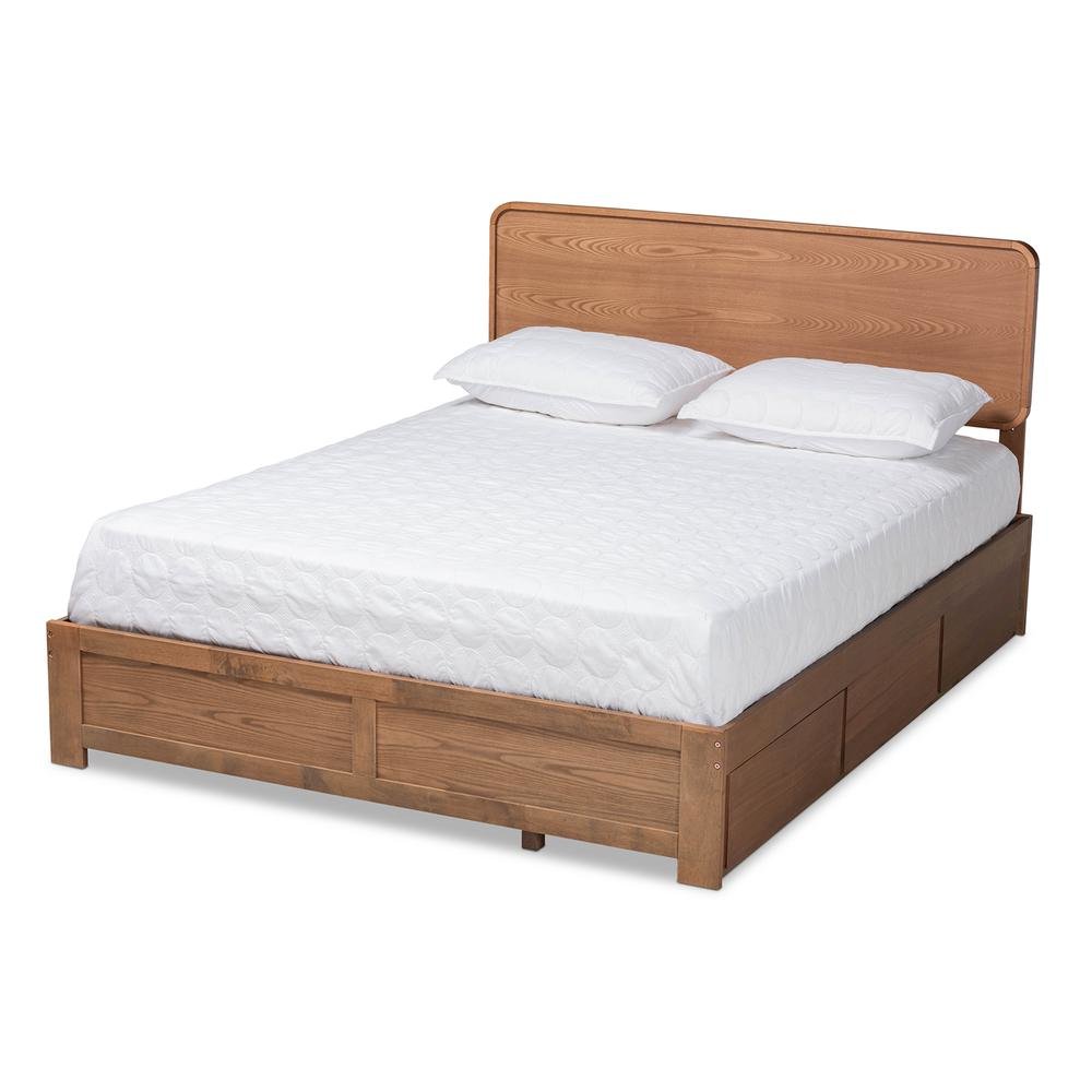 Ash Walnut Brown Finished Wood Queen Size 3-Drawer Platform Storage Bed. Picture 13