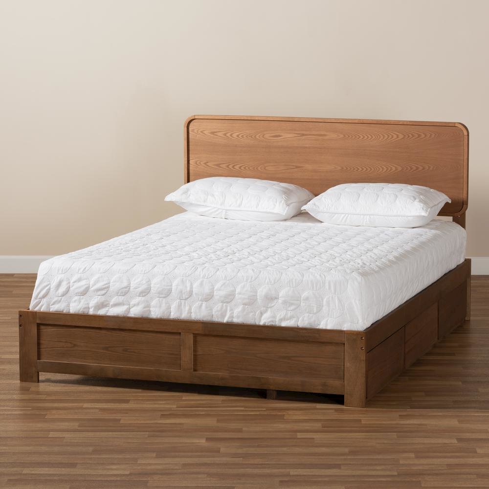 Ash Walnut Brown Finished Wood Queen Size 3-Drawer Platform Storage Bed. Picture 22