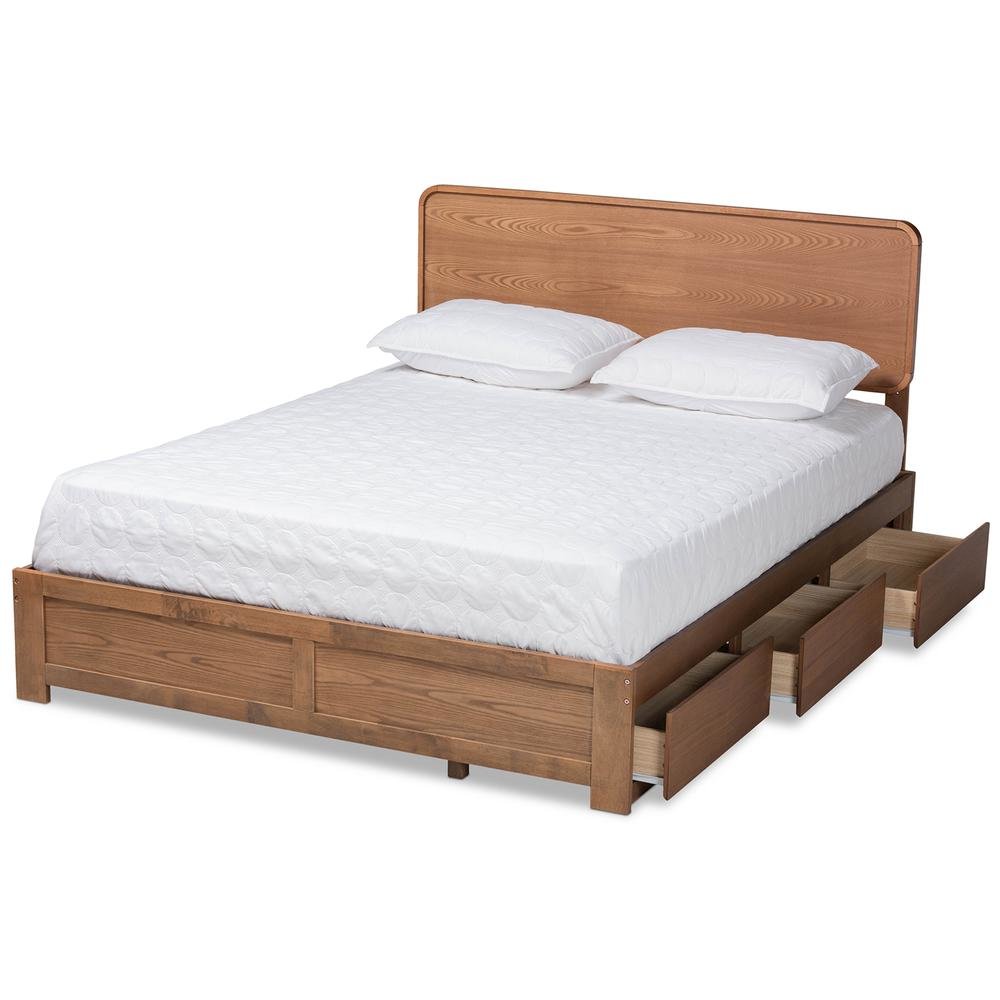 Ash Walnut Brown Finished Wood Queen Size 3-Drawer Platform Storage Bed. Picture 14