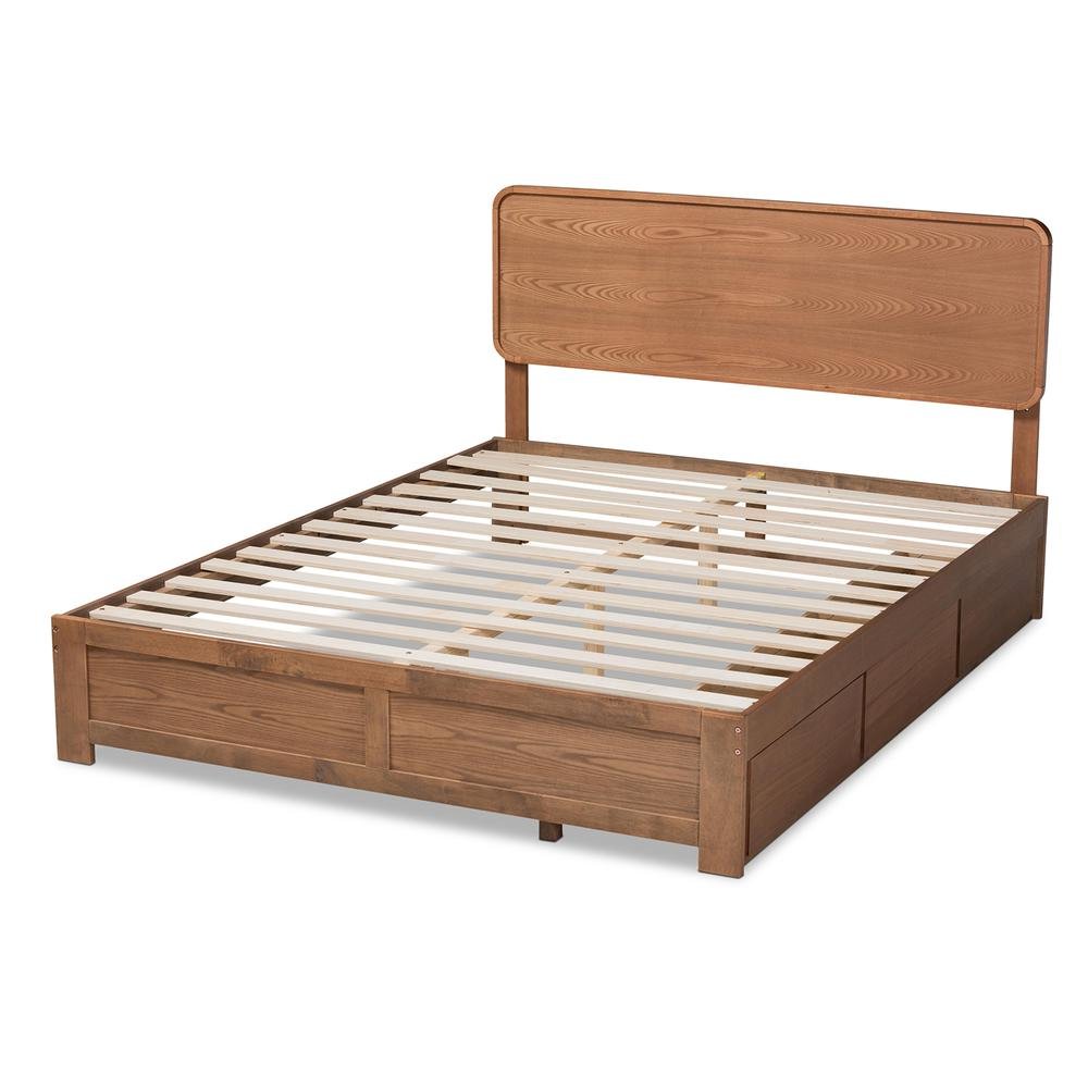 Ash Walnut Brown Finished Wood Queen Size 3-Drawer Platform Storage Bed. Picture 16