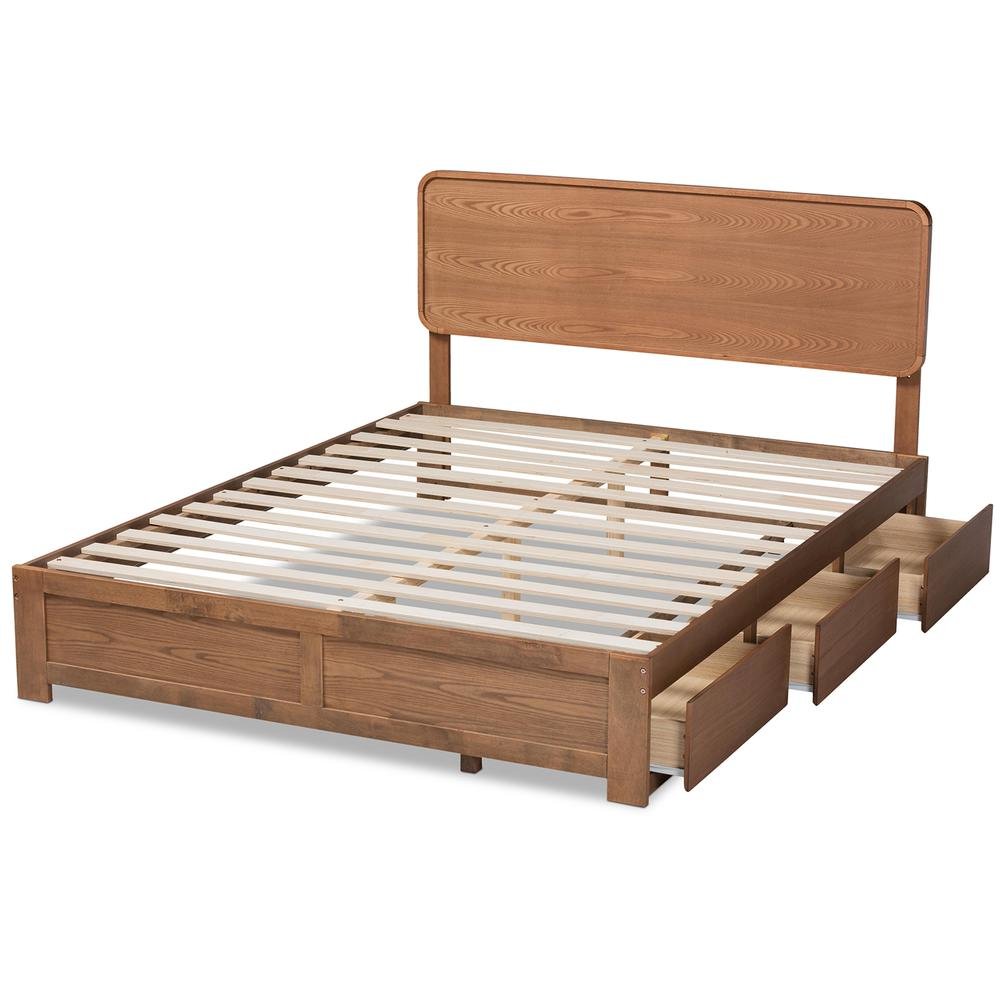 Ash Walnut Brown Finished Wood Queen Size 3-Drawer Platform Storage Bed. Picture 17