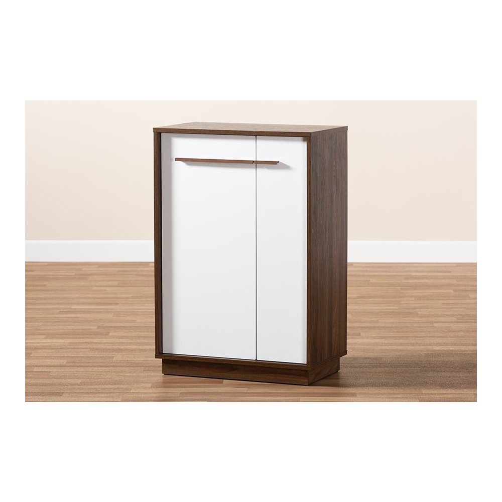 Two-Tone White and Walnut Finished 5-Shelf Wood Entryway Shoe Cabinet. Picture 19