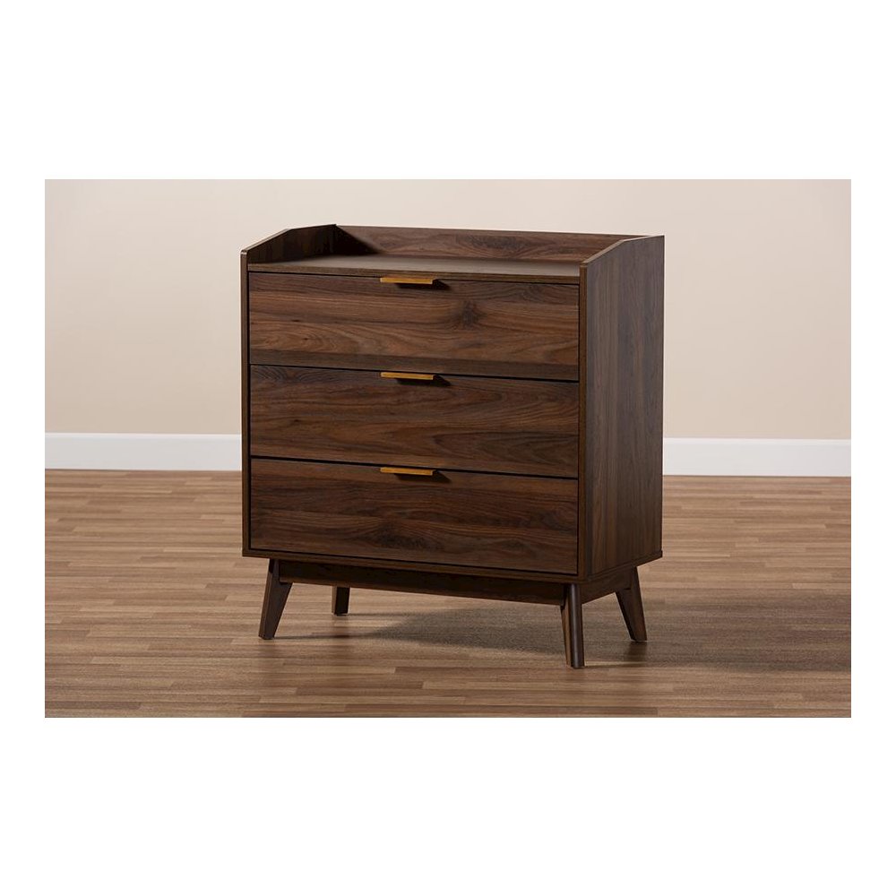 Baxton Studio Lena Mid-Century Modern Walnut Brown Finished 3-Drawer Wood Chest. Picture 19