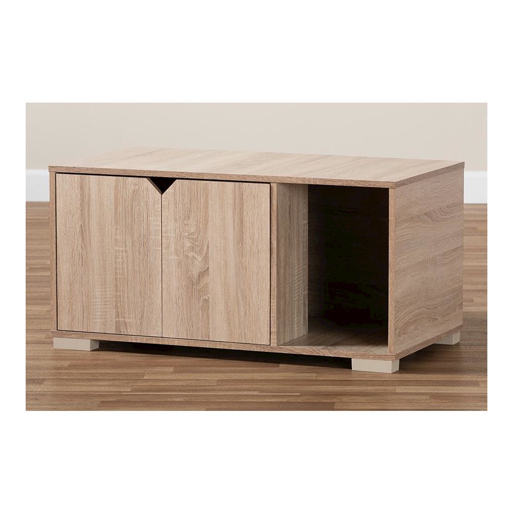 Oak Finished 2-Door Wood Cat Litter Box Cover House. Picture 21