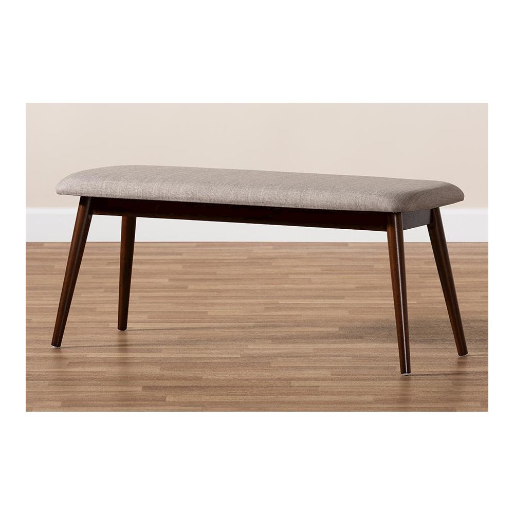 Light Grey Fabric Upholstered Walnut Finished Wood Dining Bench. Picture 17