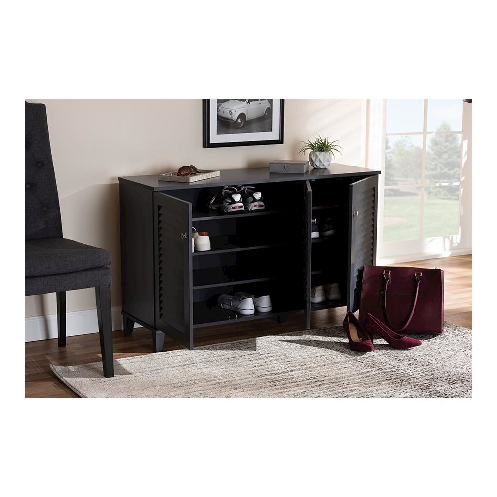 Dark Grey Finished 8-Shelf Wood Shoe Storage Cabinet. Picture 19