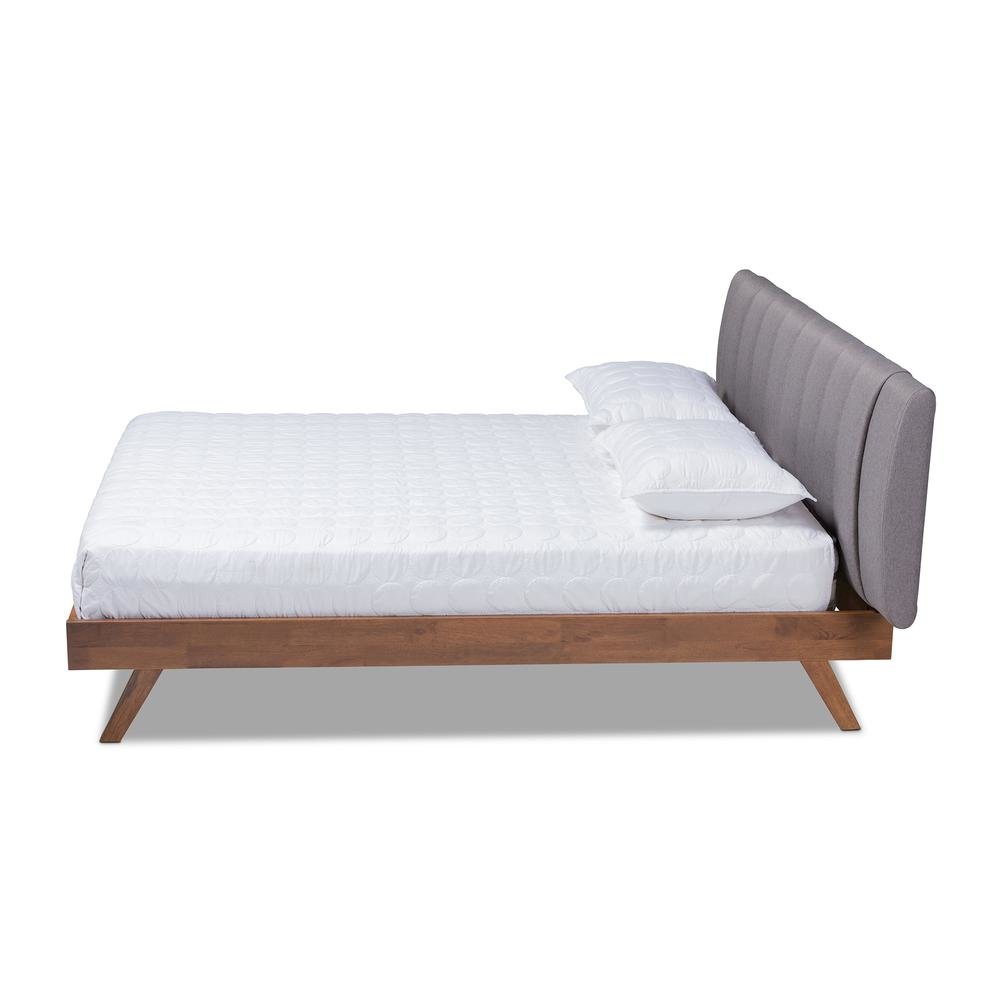 Grey Fabric Upholstered Walnut Finished Wood King Size Bed. Picture 11