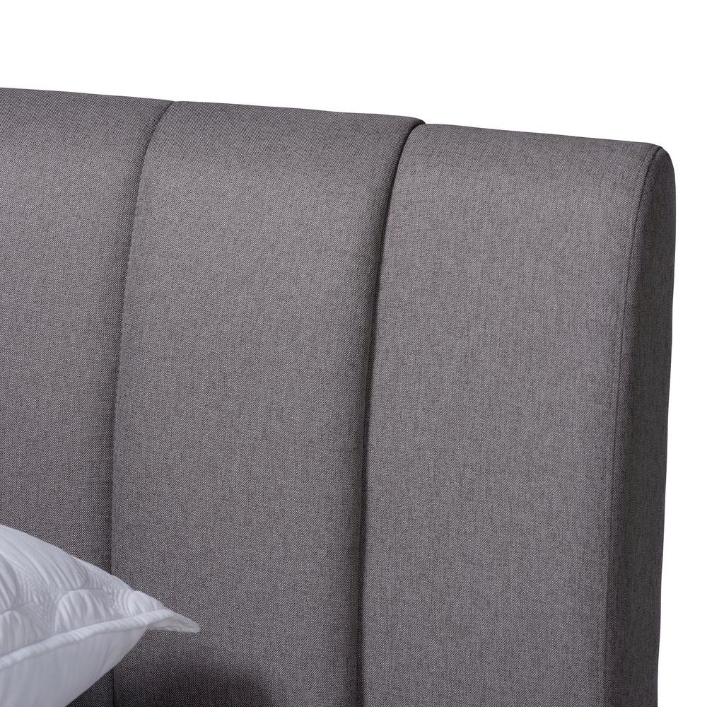 Grey Fabric Upholstered Walnut Finished Wood King Size Bed. Picture 13