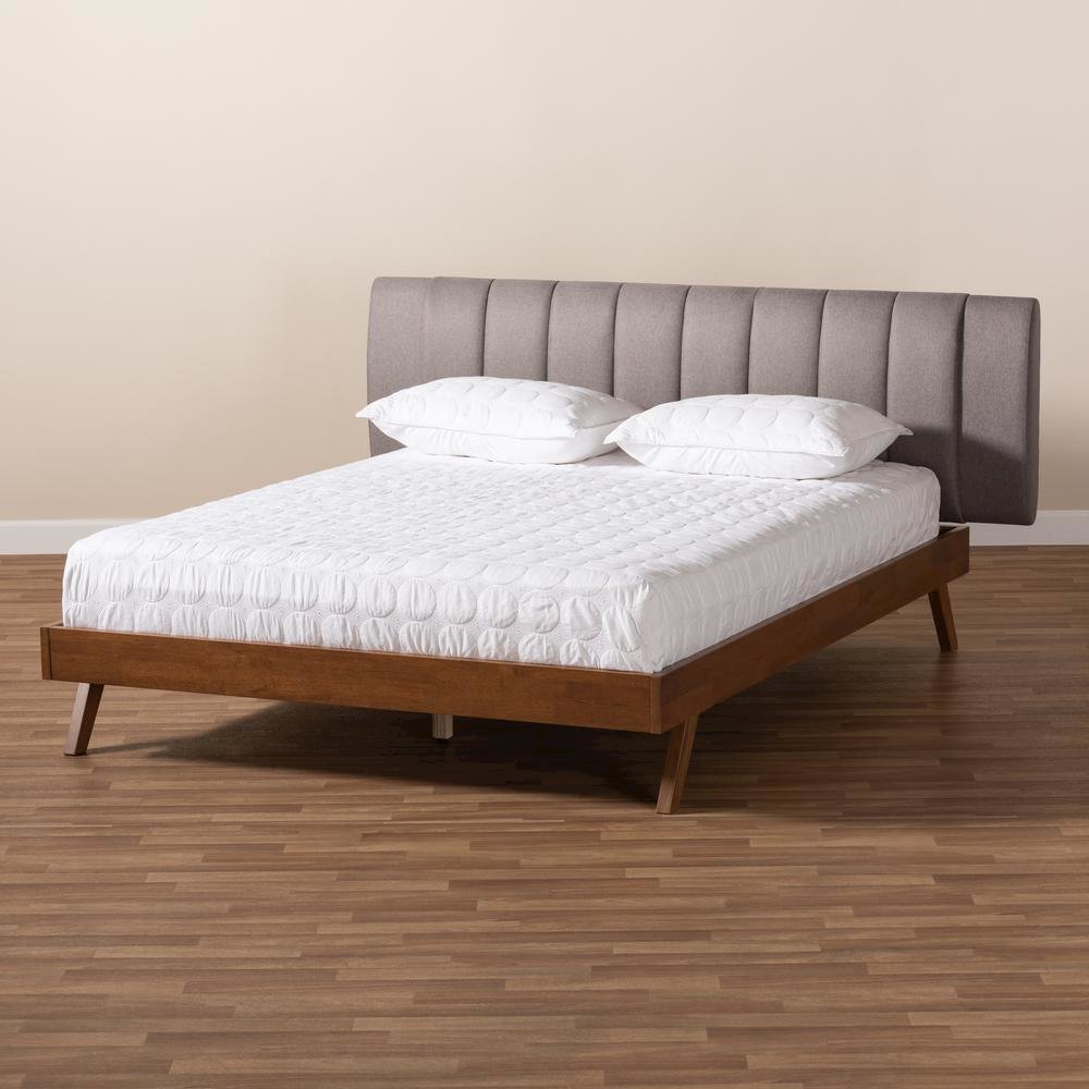 Grey Fabric Upholstered Walnut Finished Wood King Size Bed. Picture 16