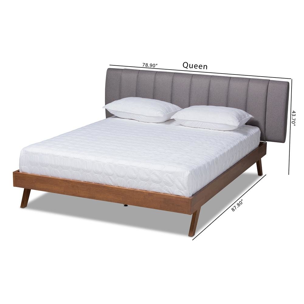 Grey Fabric Upholstered Walnut Finished Wood King Size Bed. Picture 17