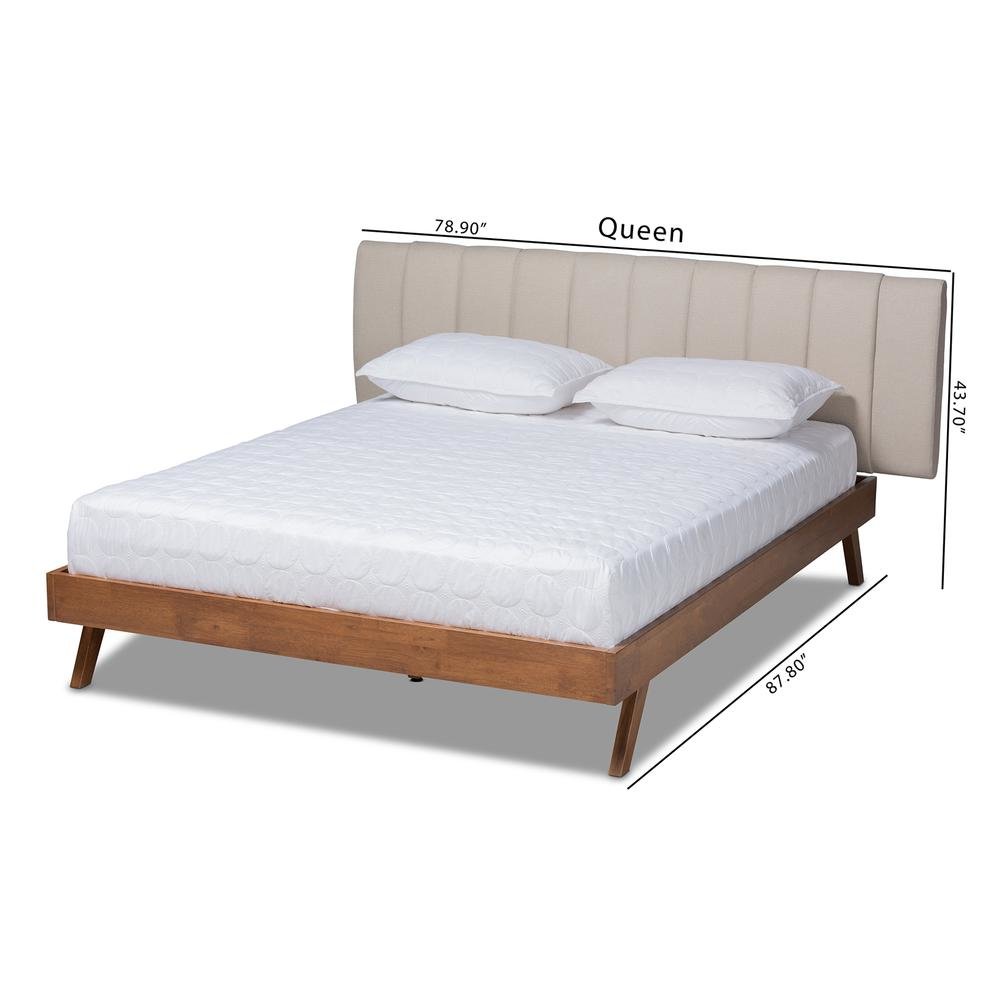 Light Beige Fabric Upholstered Walnut Finished Wood King Size Bed. Picture 17