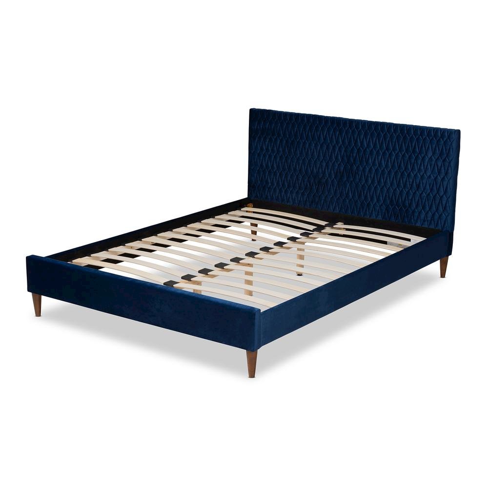 Frida Glam and Luxe Royal Blue Velvet Fabric Upholstered Queen Size Bed. Picture 12