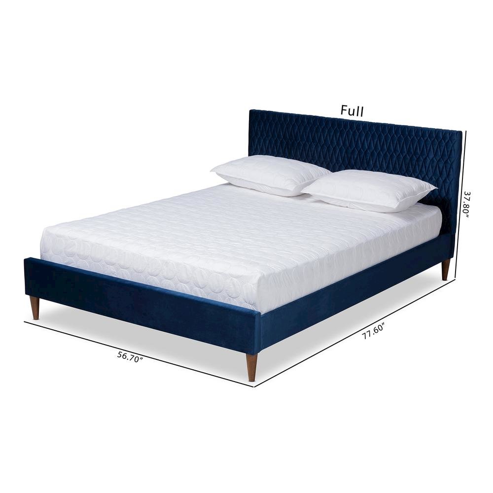 Frida Glam and Luxe Royal Blue Velvet Fabric Upholstered Queen Size Bed. Picture 17