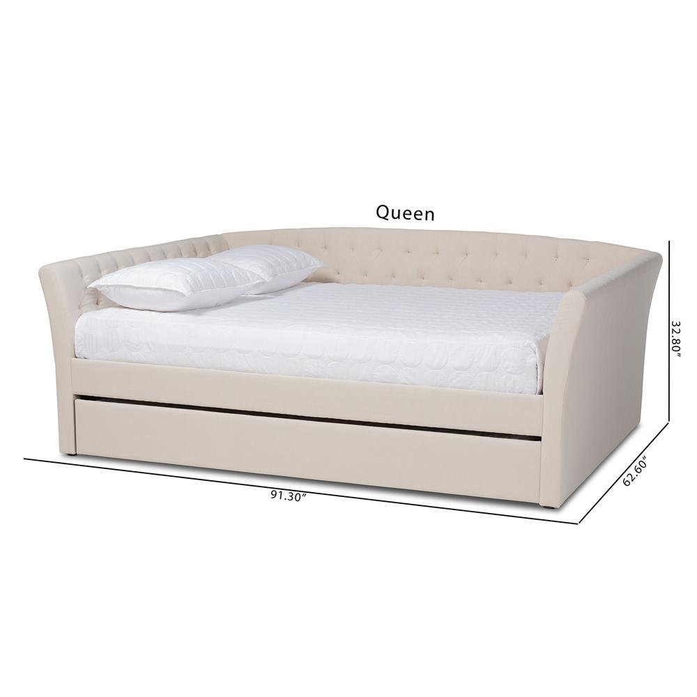 Beige Fabric Upholstered Queen Size Daybed with Roll-Out Trundle Bed. Picture 22